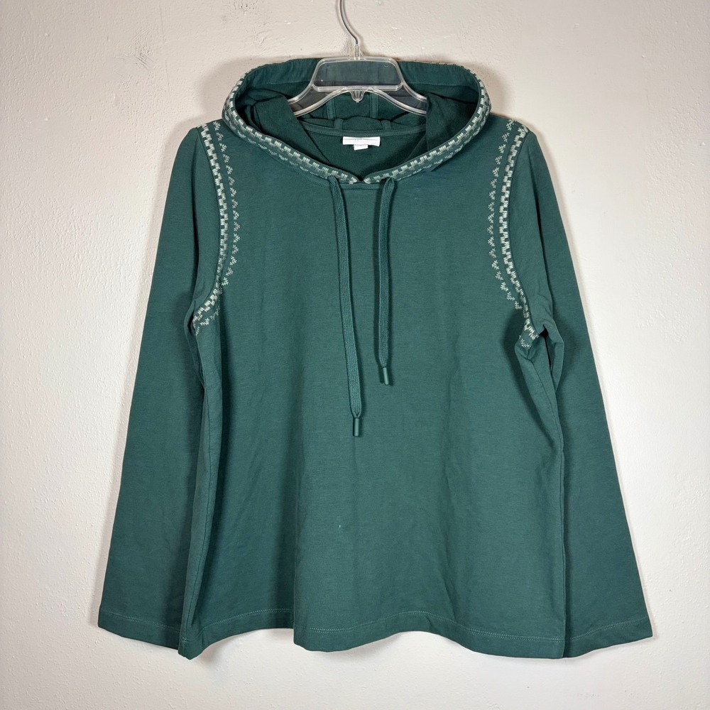 J. Jill Fit Womens Green Embroidered Long Sleeve Pullover Hoodie Size M